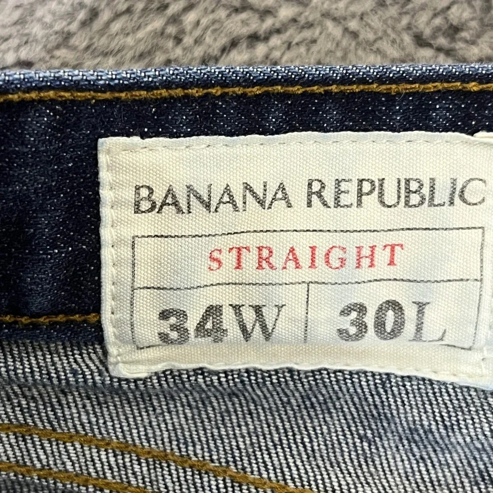Banana‎ Republic Mens 34x28 Straight Fit Jeans Dark Wash Blue Denim AP727